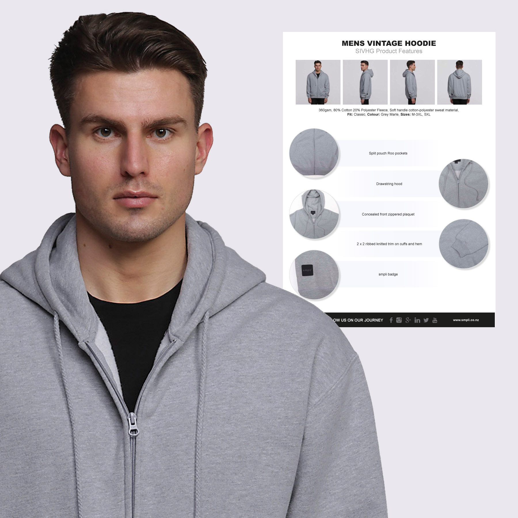 Mens Vintage Hoodie Tech Sheet